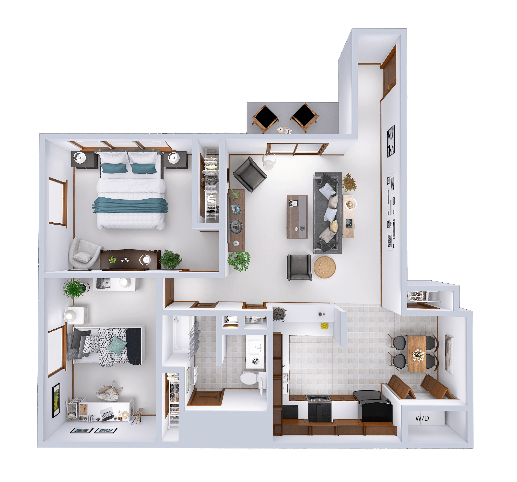 Floor plan for 2 beds, 1 bath, 1206 sqft